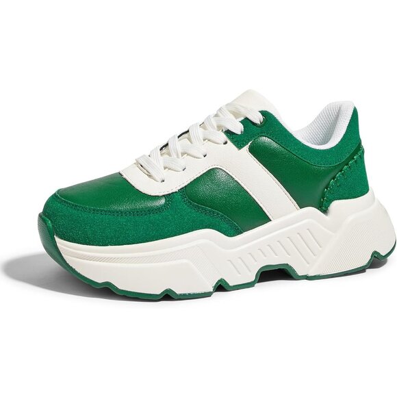 ⚡Women's Green Platform Chunky Sneakers Fashion Dad Sneakers Casual Lace Up - Picture 1 of 8
